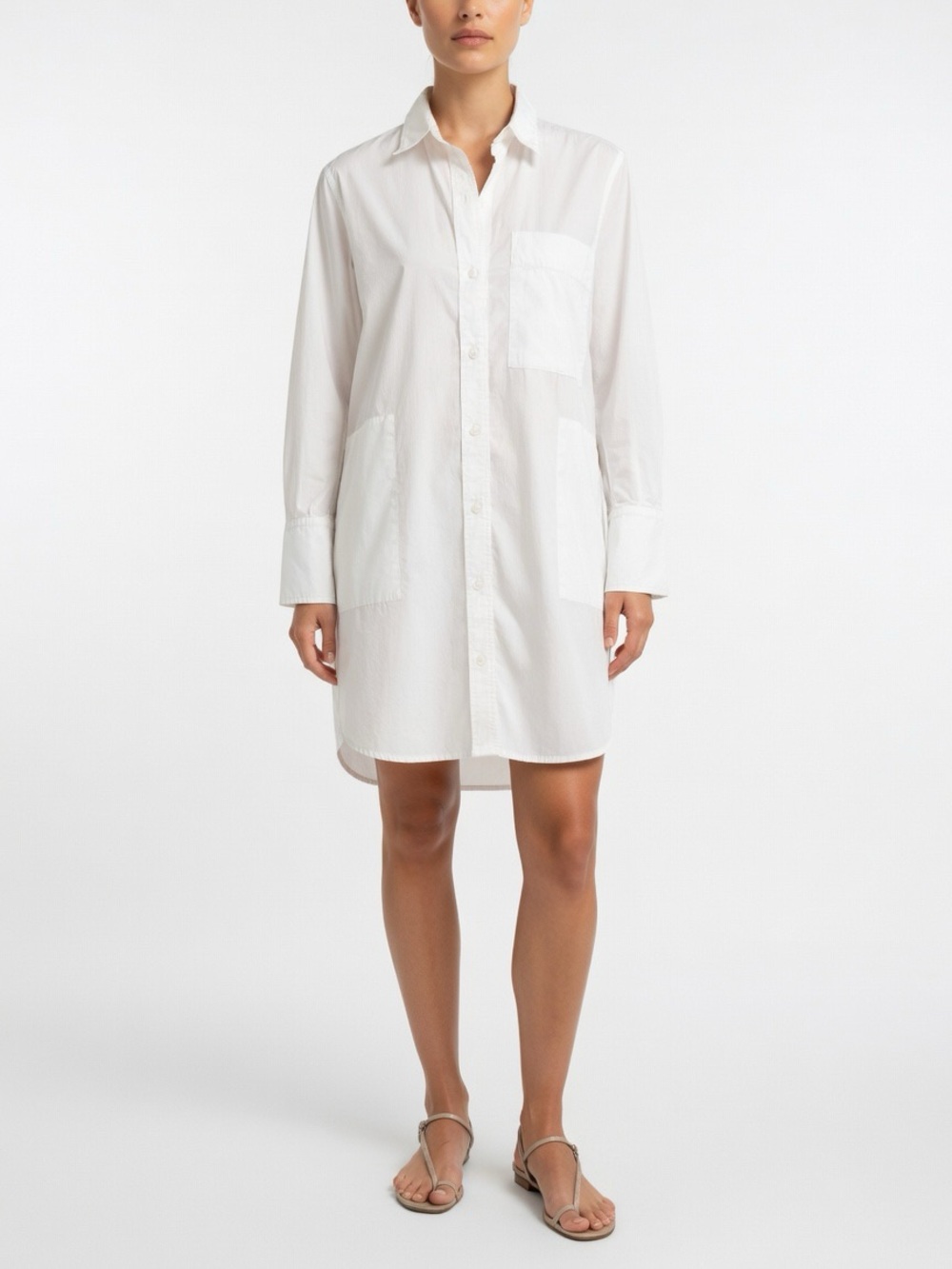 Club Monaco White Collar Button-Up Front Pockets Shirt Dress